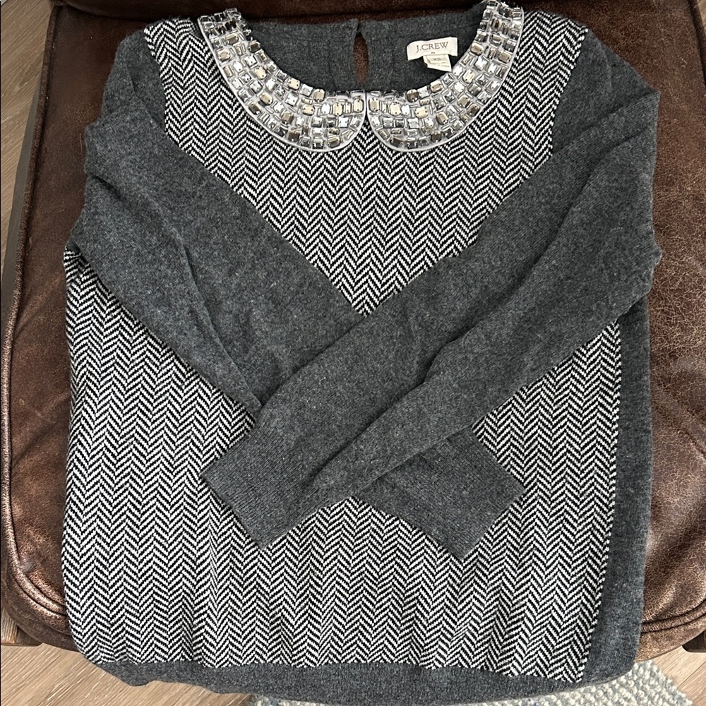 J. Crew Charcoal Sweater with Embellished Collar